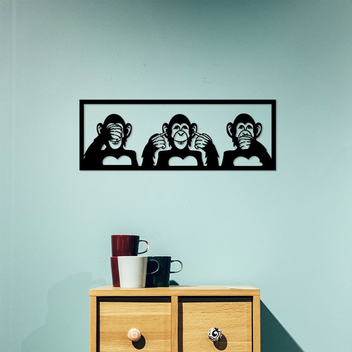 Wallity Three Monkeys - M Escultura de pared de metal negra